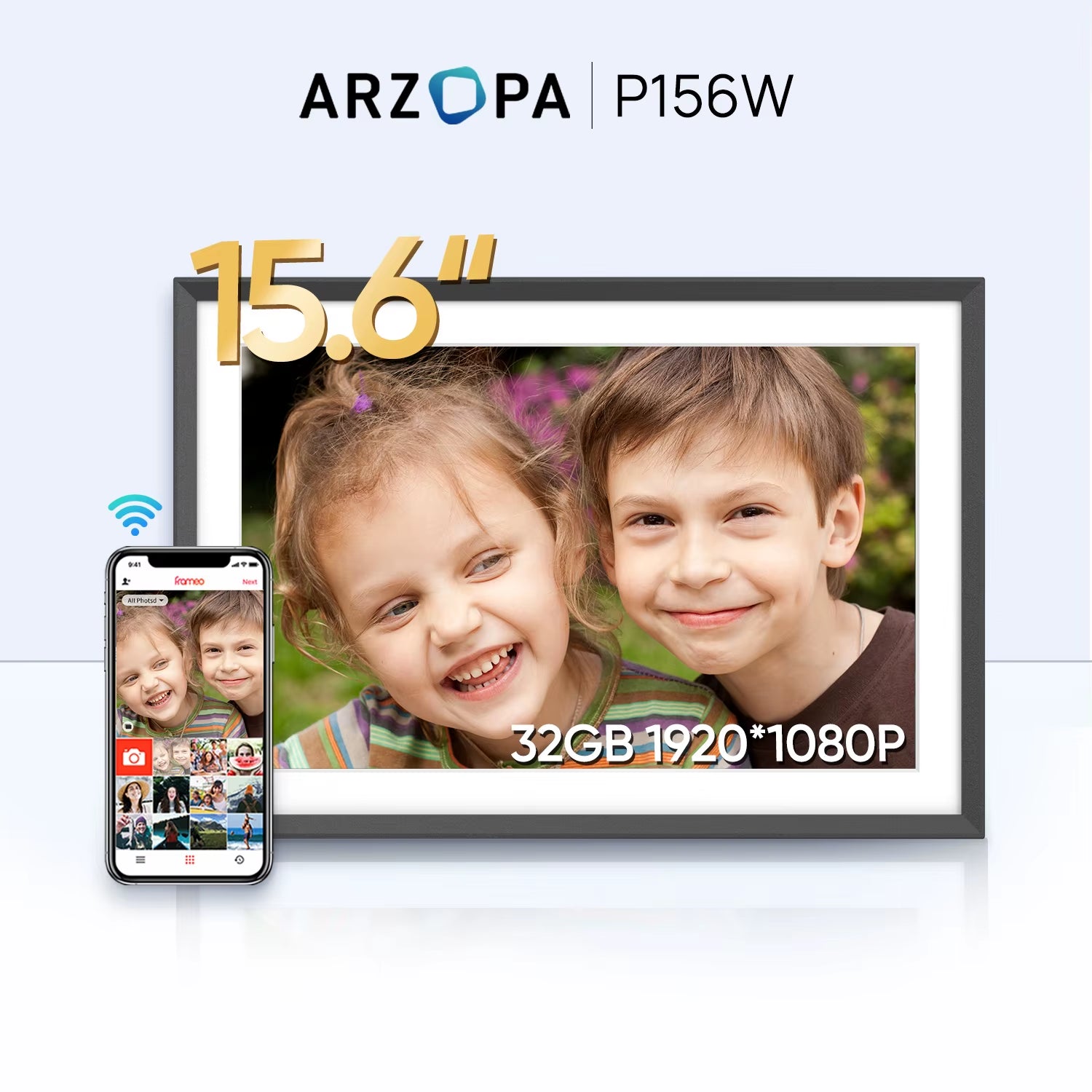 Digital Picture Frame 15.6" Large Wifi Digital Electronic Photo Frame with 32GB Storage, 1920X1080 FHD Touch Screen